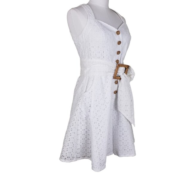 Anthropologie Cotton White Eyelet Romper Dress 4 Culottes  *SLIGHT FLAW* - Picture 3 of 13